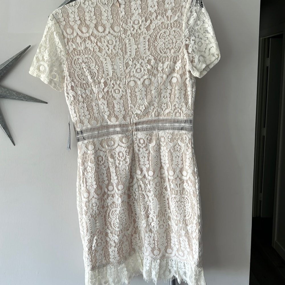 Misguided white lace dress with cut out on waist